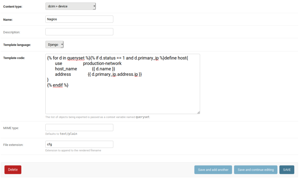 Export template form